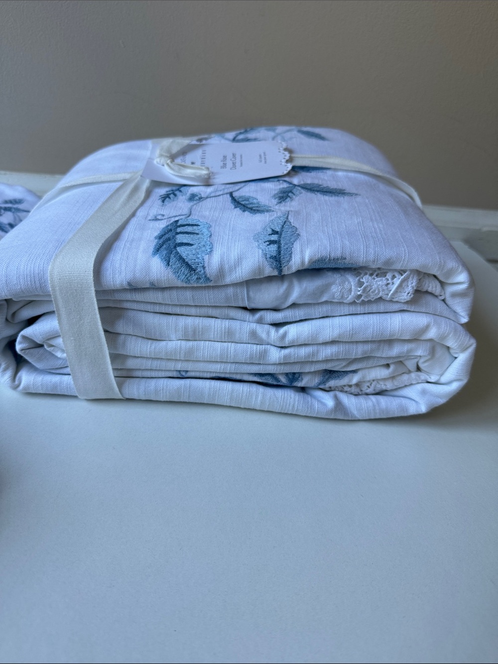 NEW Pottery Barn LoveShackFancy White Duvet & Shams with Blue Rose Print - Picture 9 of 16